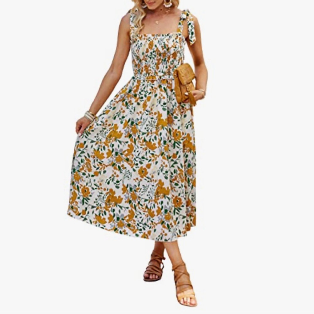 Floral Smocked Dress with Tie Straps